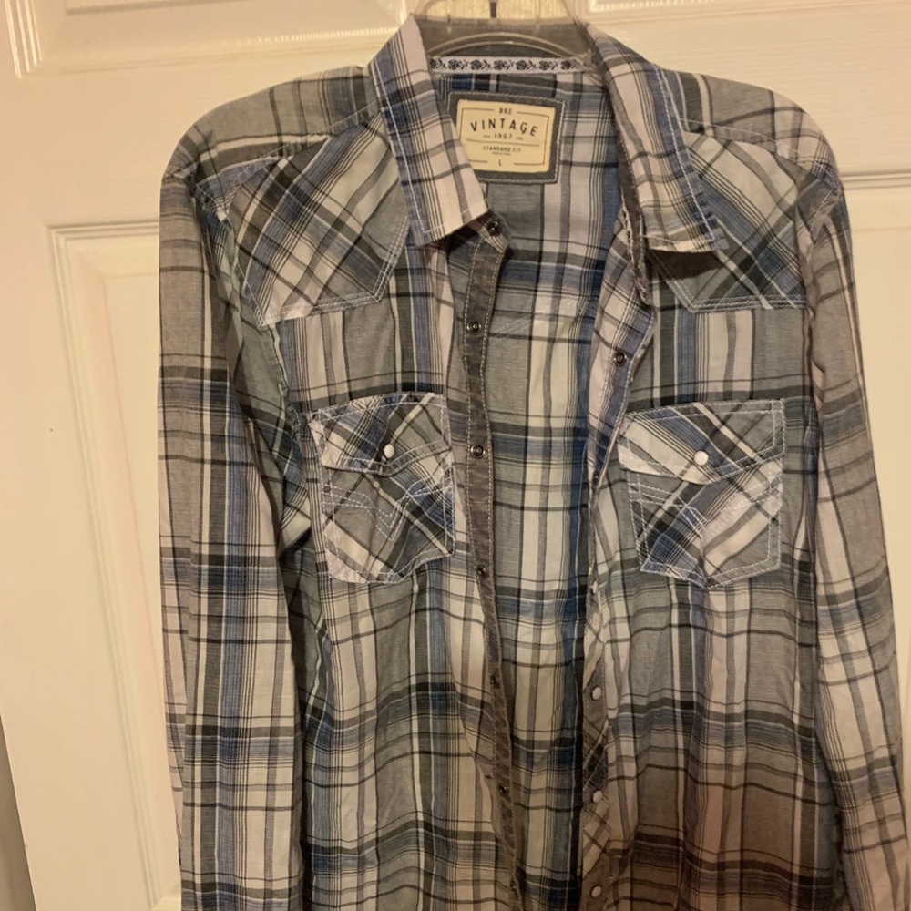 BKE Vintage Men's Gray Plaid Button Down Shirt
